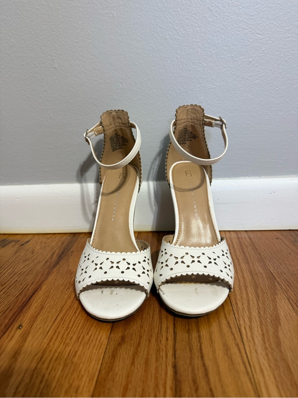 Women's Lauren Conrad White Laser-Cut Ankle-Strap Heels